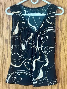 JKLA California Abstract Swirl Tank Top M Black Cream Vintage Y2K Blouse